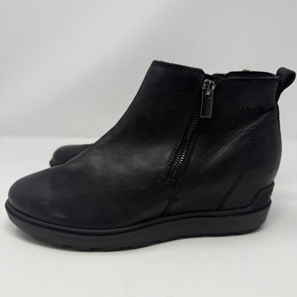 Sorel Evie II Zip Waterproof Leather Ankle Bootie Womens 9 Black Wedges City NWT - Picture 8 of 16